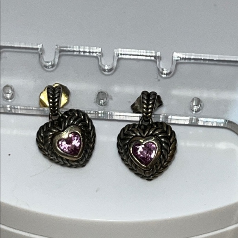 10K 925 Sterling Heart-Shaped Earrings with amethyst Stone